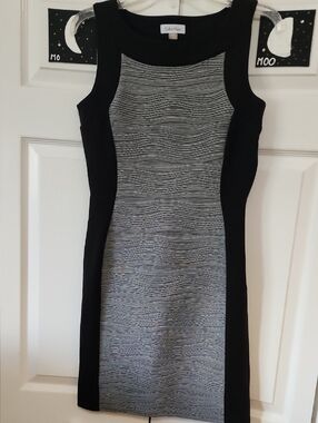 Calvin Klein Black and Gray Textured Panel Midi Dress